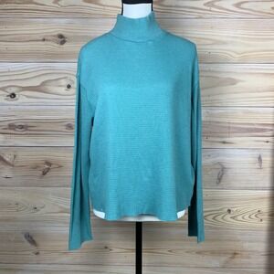 t.la Mock Neck Top Womens L‎ Teal Waffle Knit Long Sleeve Anthropologie Shirt